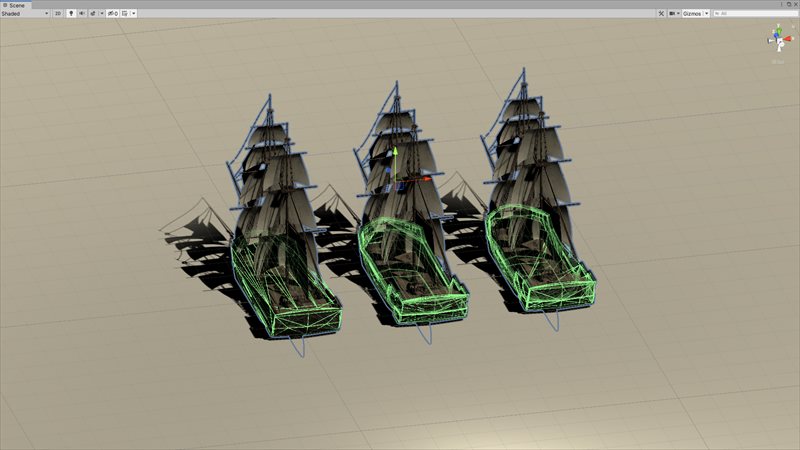 Concave Colliderを使ってColonial Shipの船体に当たり判定を設定