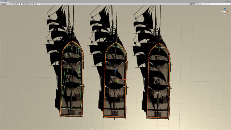 Concave Colliderを使ってColonial Shipの甲板に当たり判定を設定